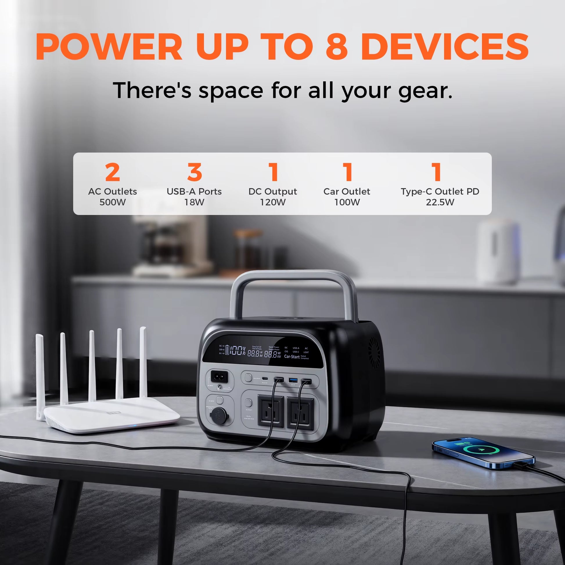 AP400 Solar Generator Portable Power Station UPS 346Wh 500W Lifepo4 Battery 3000+ Cycle Wireless 150W Ultrafast Charge