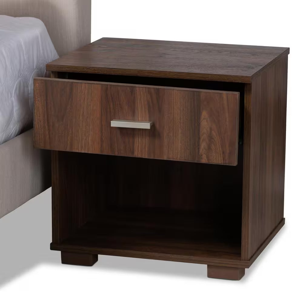 Maren Beige and Walnut Queen Platform Bed with 2-Nightstands