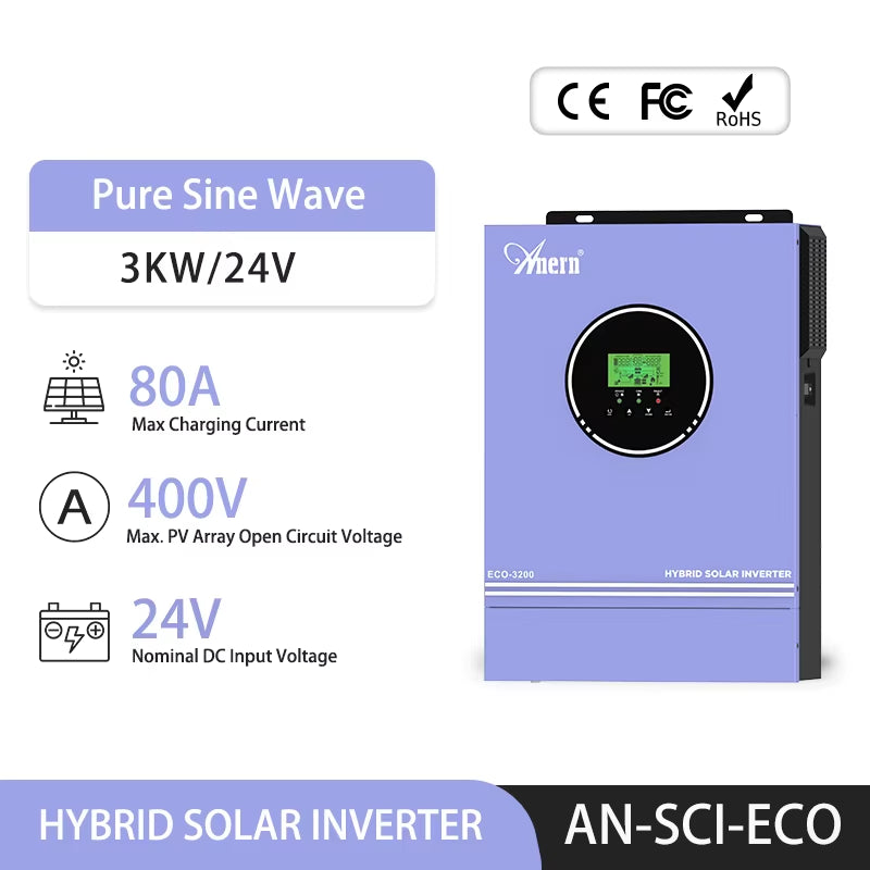 3000W 1600W 1500W 1000W Hybrid Inverter 24V 12V Buil in 80A MPPT off Grid Solar Inverters MAX PV 400Vdc 150Vdc