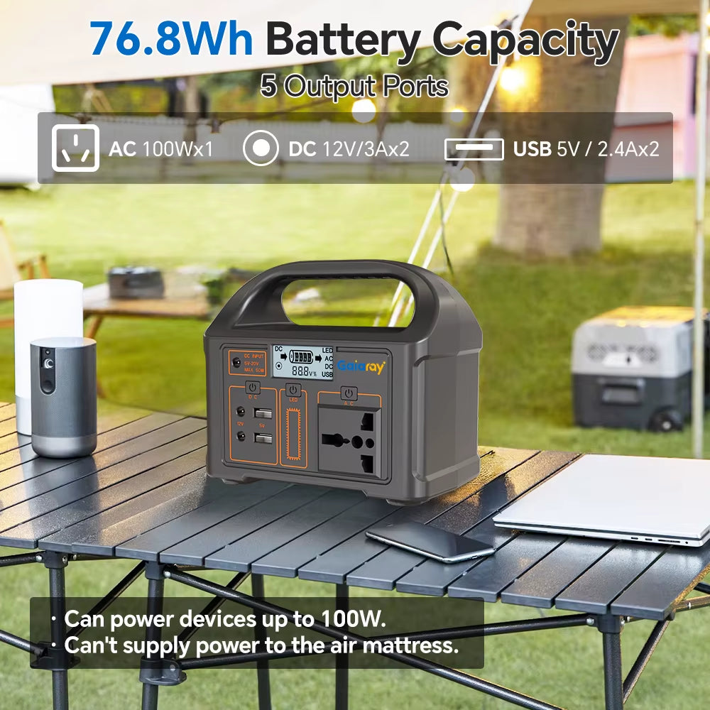 100W Portable Power Station 76.8Wh Lifepo4 Solar Generator 110V 220V Power Station Solar Power Bank for Outdoor Camping