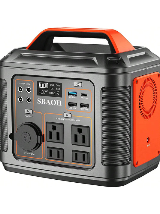 SBAOH 300W Portable Power Station - 296 Wh / 80000 Mah Solar Powered Generator,13 Outputs,Suitable for Home Backup, RV Camping, Emergency Power - Compatible with 60W Solar Panels (No Solar Panels)