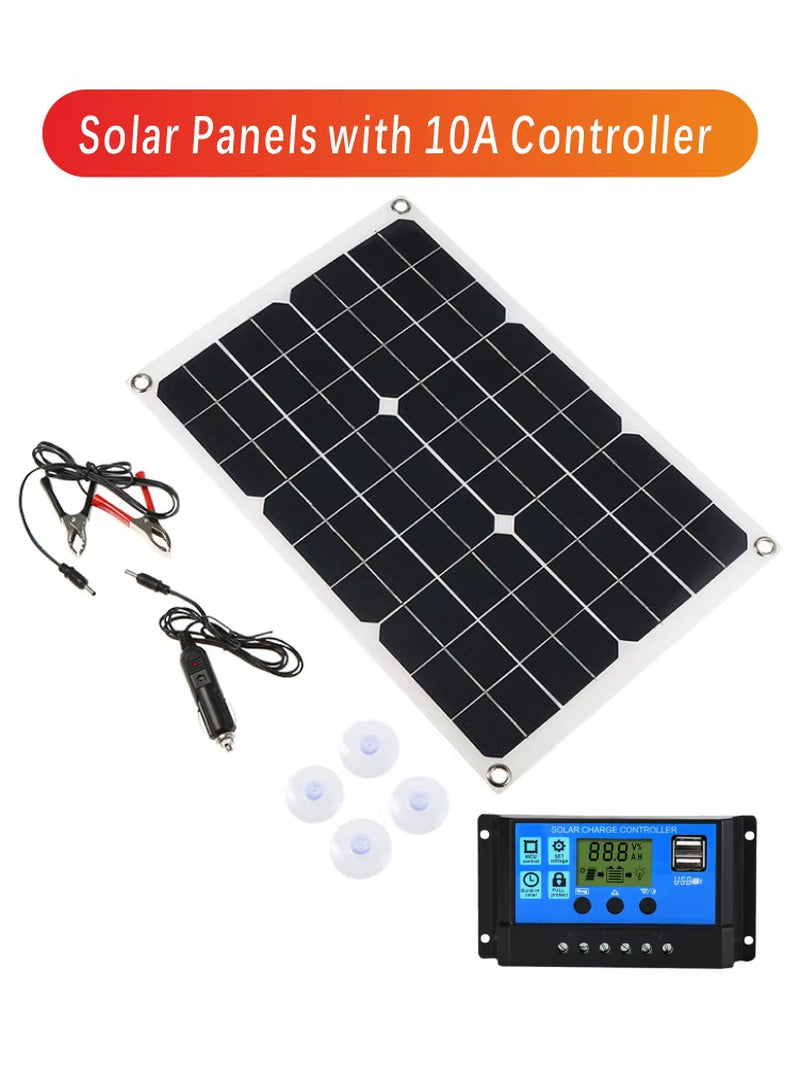 500W Solar Panel Flexible 12V Battery Charger Dual USB with 10-100A Controller Solar Cells Power Bank for Phone Car Yacht RV