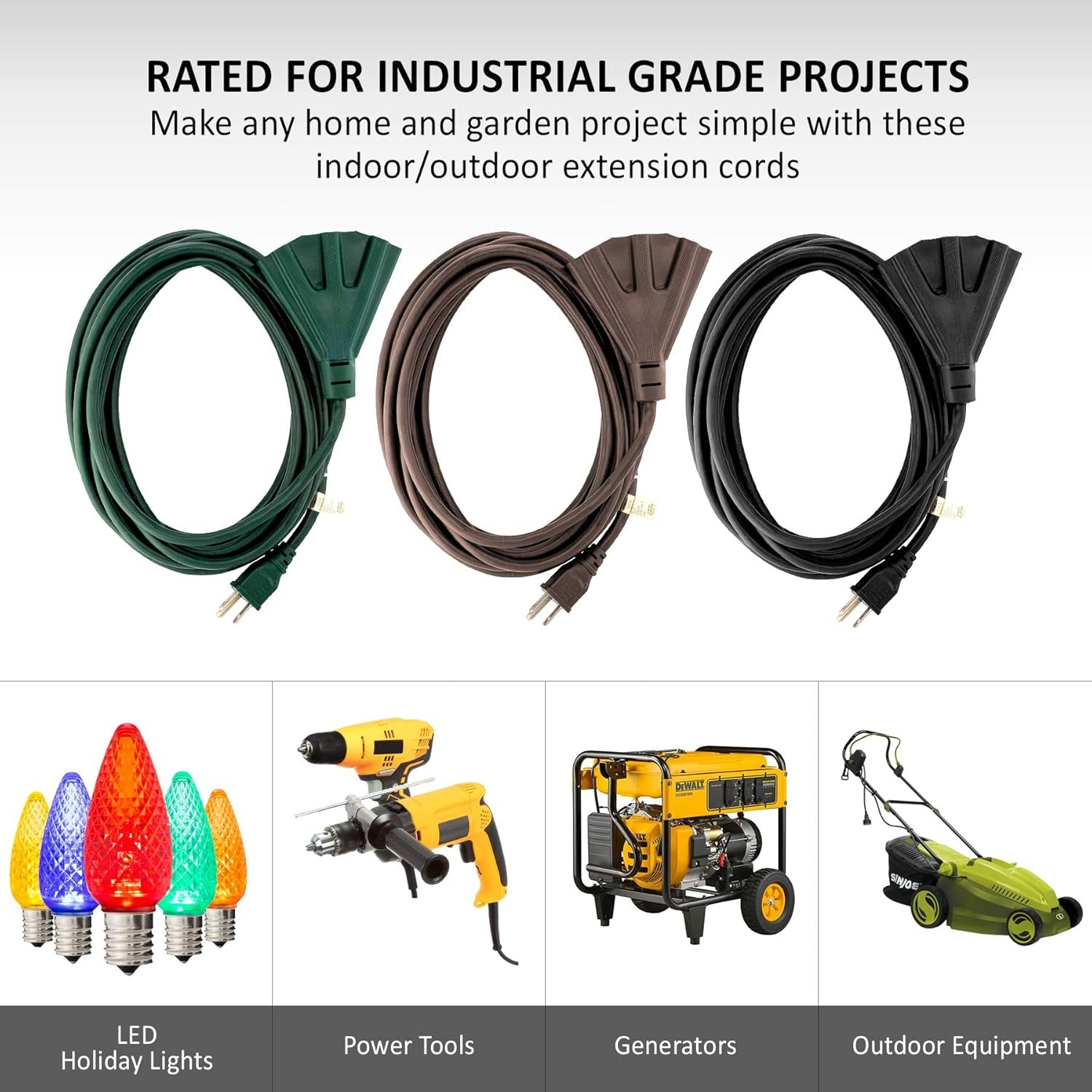 25-Foot Brown Extension Cord, 3-Prong Indoor & Outdoor Splitter, Perfect for Landscape Lighting