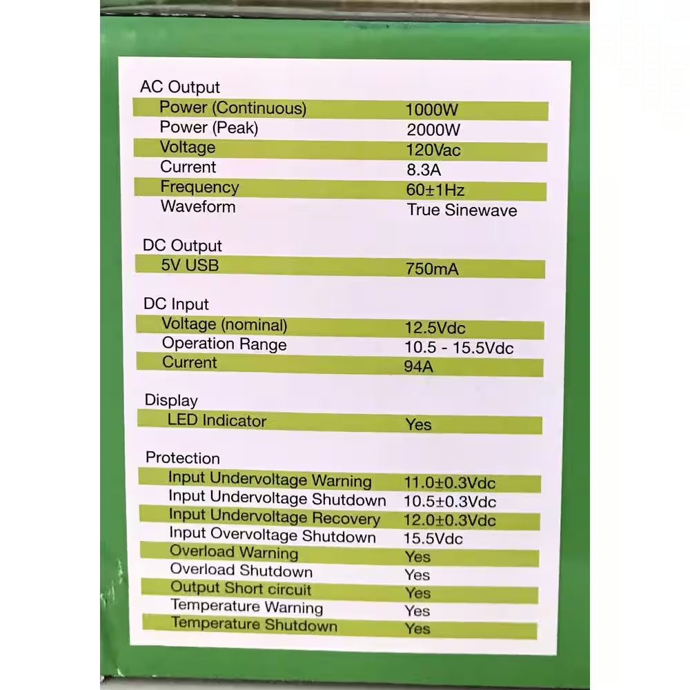 1000-Watt Pure Sine Wave Inverter