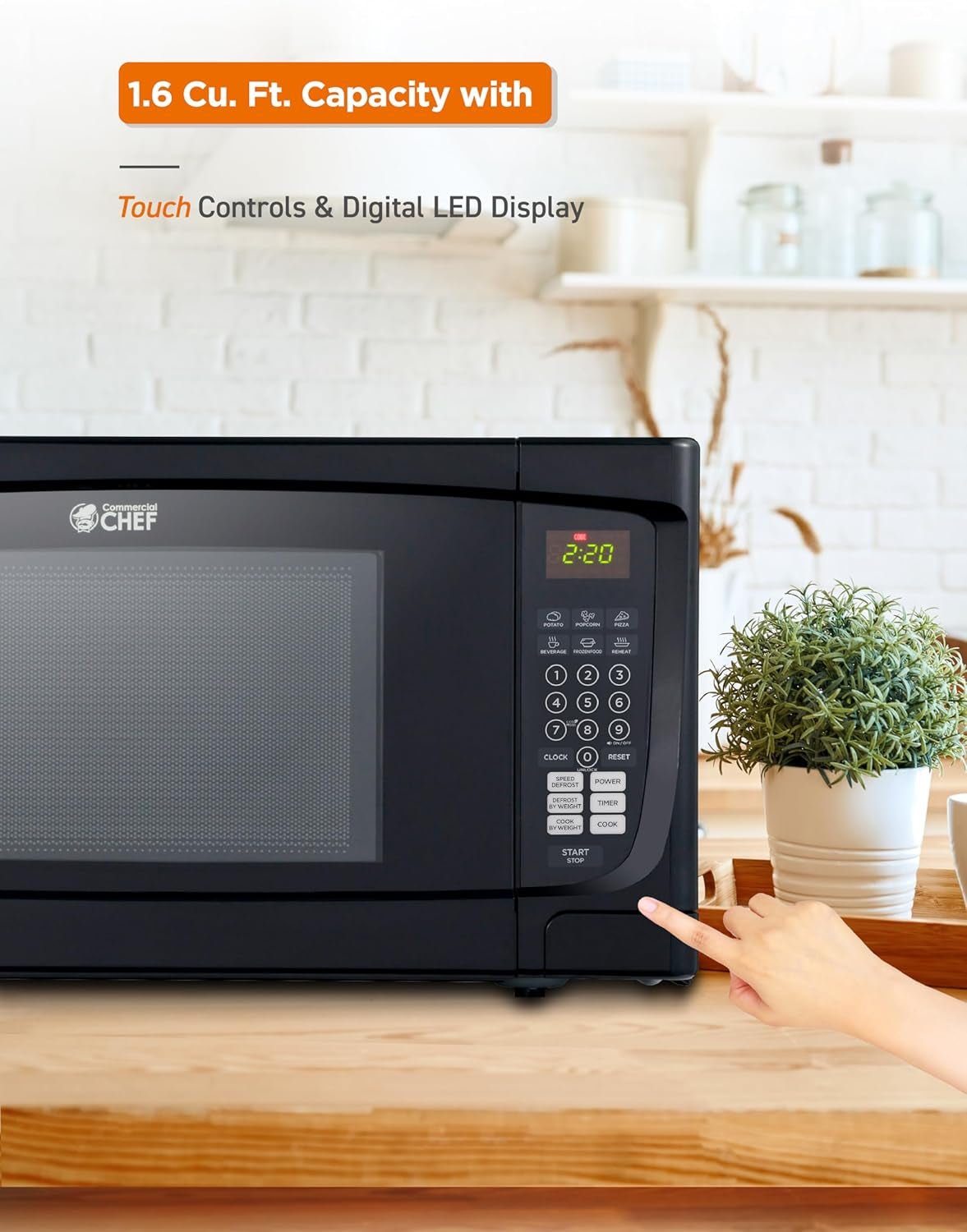 1.6 Cubic Foot Microwave with 10 Power Levels, Small Microwave with Push Button, 1000 Watt Microwave with Digital Control Panels, Countertop Microwave with Timer, Black