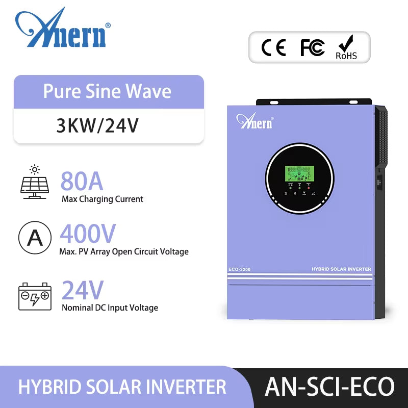 3000W 1600W 1500W 1000W Hybrid Inverter 24V 12V Buil in 80A MPPT off Grid Solar Inverters MAX PV 400Vdc 150Vdc