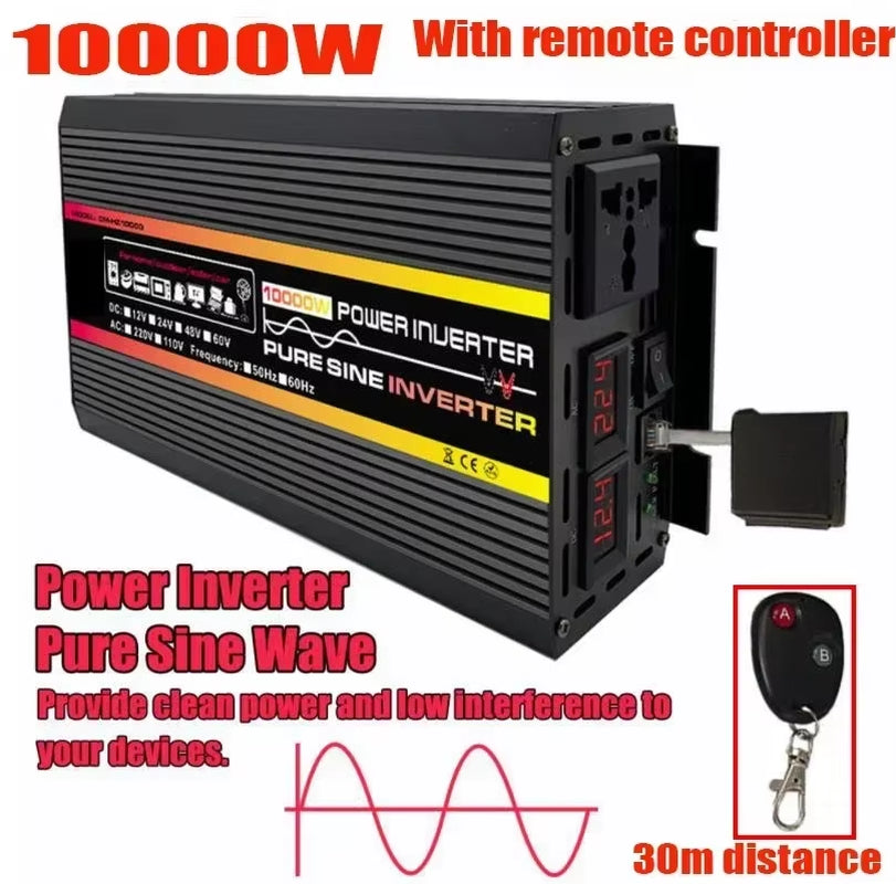 12000W Pure Sine Wave Power Inverter Voltage Transformer Digital Display Car Home Outdoor DC12V 220V Converter with Controller