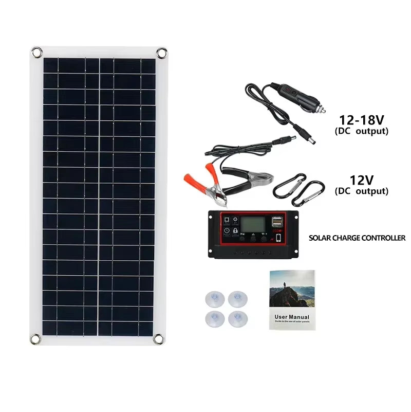 20W-1000W Solar Panel 12V Solar Cell 100A Controller Solar Panel for Phone RV Car MP3 PAD Charger Outdoor Battery Supply Camping