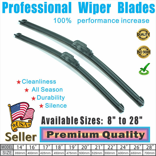High Performance 26" + 18" Windshield Wiper Blades OEM Quality J-Hook Bracketless