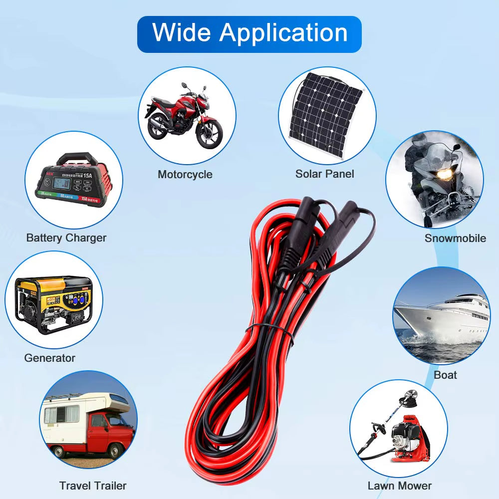 14AWG SAE to SAE Extension Cable SAE Power Connector for Car RV Motorcycle Solar Panel SAE Plug Battery Charging Cable