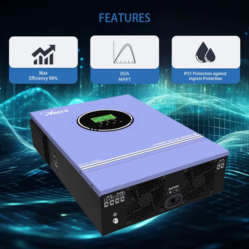 3000W 1600W 1500W 1000W Hybrid Inverter 24V 12V Buil in 80A MPPT off Grid Solar Inverters MAX PV 400Vdc 150Vdc