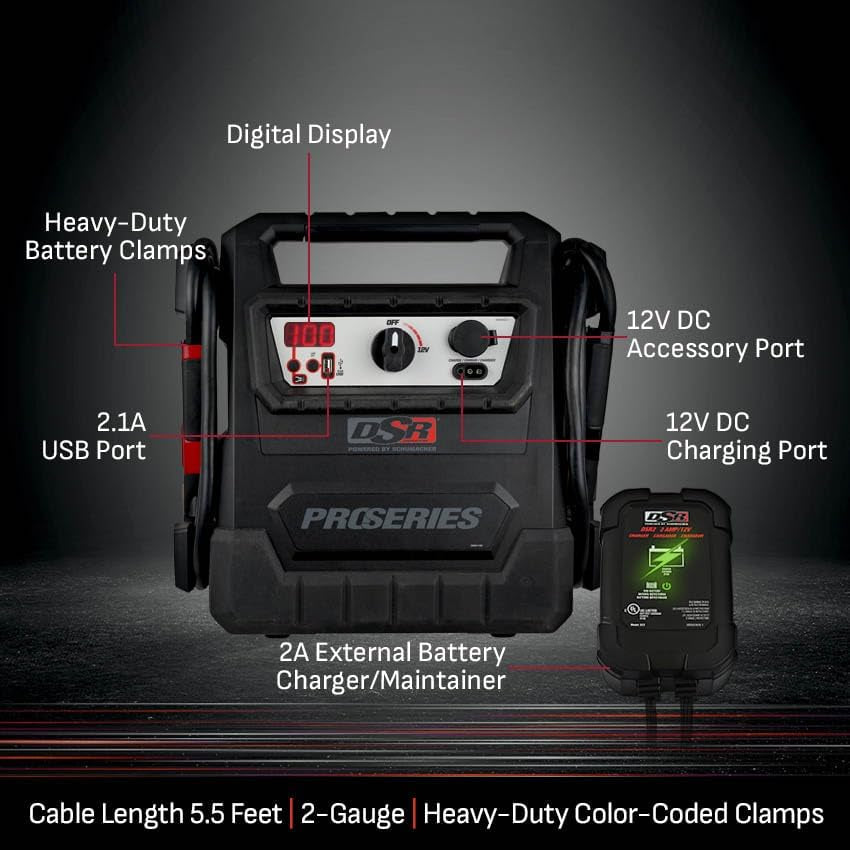 DSR Proseries Car Battery Jump Starter, Maintainer & Portable Power Station - 12V 4000 Peak Amps & 700 Cranking Amps - with DC & USB Charging Ports - DSR159