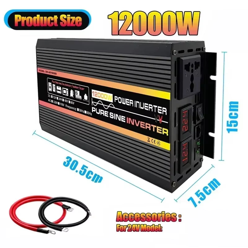12000W Pure Sine Wave Power Inverter Voltage Transformer Digital Display Car Home Outdoor DC12V 220V Converter with Controller