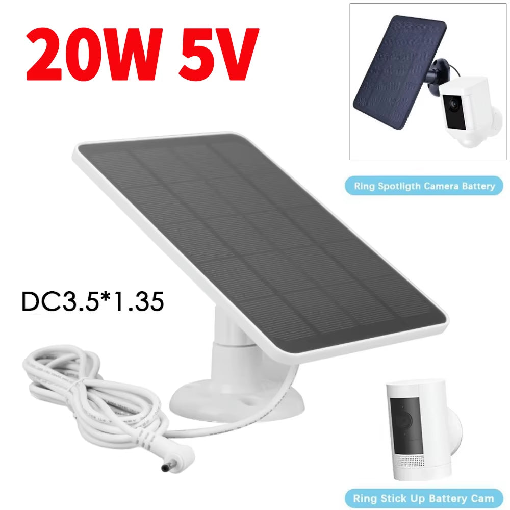 20W Solar Panel for Ring Spotlight Camera/Ring Stick up Camera Dc3.5X1.35-Port 360° Adjustable Wall Mount Solar Panel
