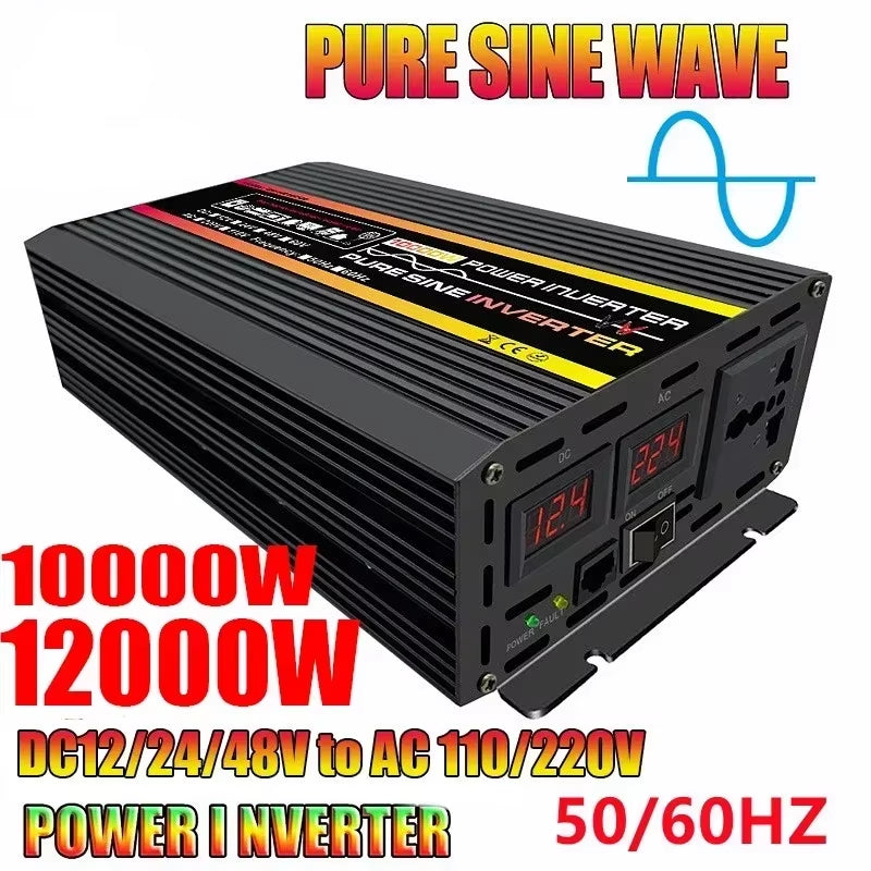 12000W Pure Sine Wave Power Inverter Voltage Transformer Digital Display Car Home Outdoor DC12V 220V Converter with Controller