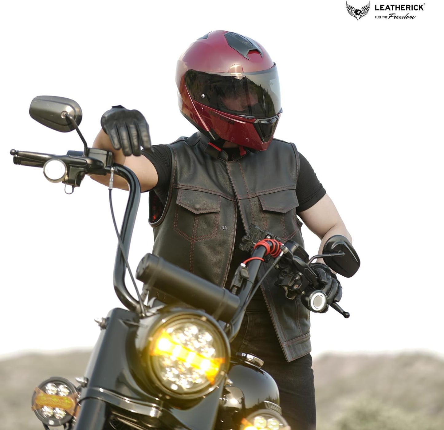 Mens Black Motorcycle Vests - Top Grain Cow Leather SOA Club & Traditional Paisley Satin Liner Leather Biker Vests