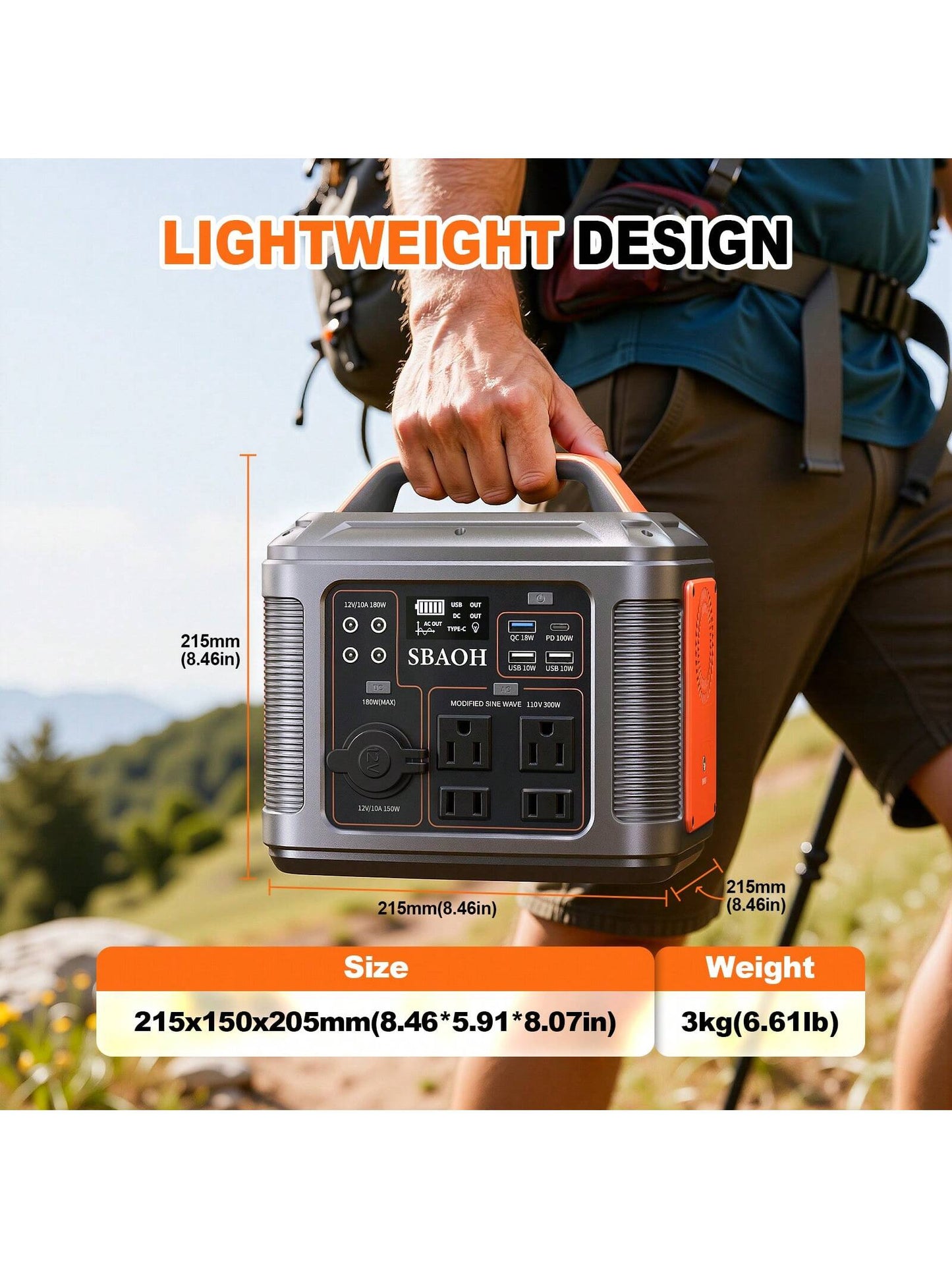 SBAOH 300W Portable Power Station - 296 Wh / 80000 Mah Solar Powered Generator,13 Outputs,Suitable for Home Backup, RV Camping, Emergency Power - Compatible with 60W Solar Panels (No Solar Panels)