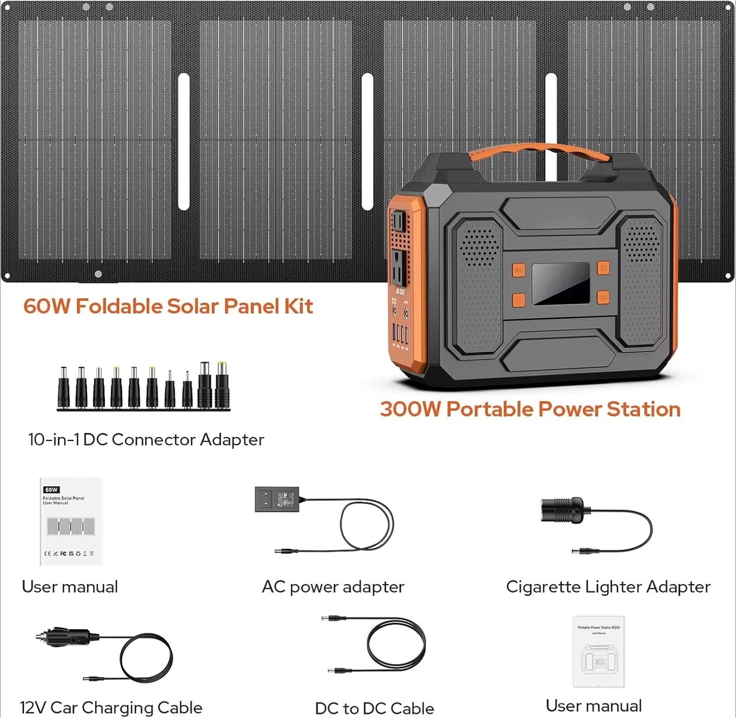 Portable Solar Generator, 300W Portable Power Station with Foldable 60W Solar Panel, 110V Pure Sine Wave 280Wh