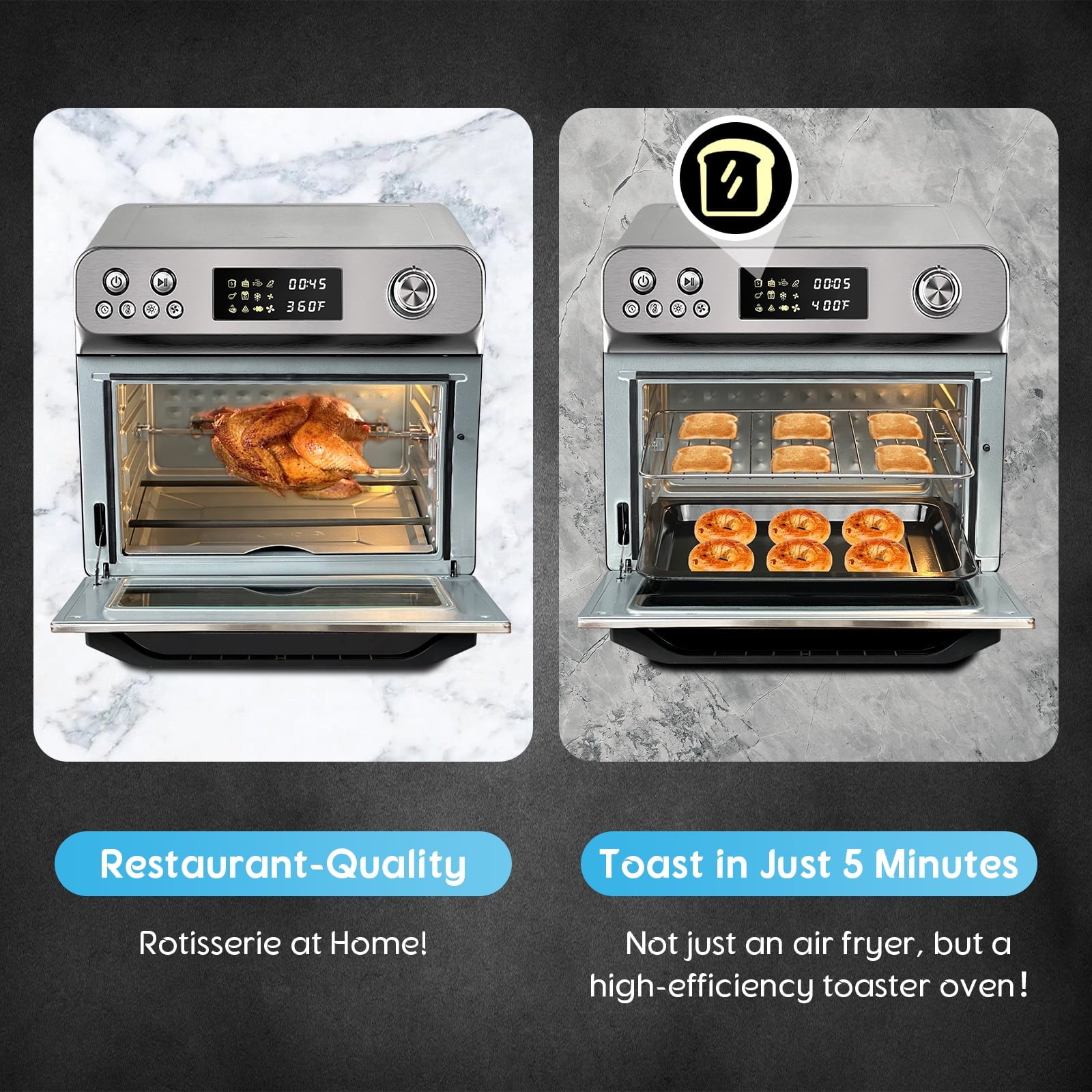 26QT Air Fryer Oven with Rotisserie 1800W Toaster Oven Air Fryer Combo, 10 in 1 Convection Oven Countertop, Airfryer Toaster Oven, Mini Toaster Oven,Easy to Clean